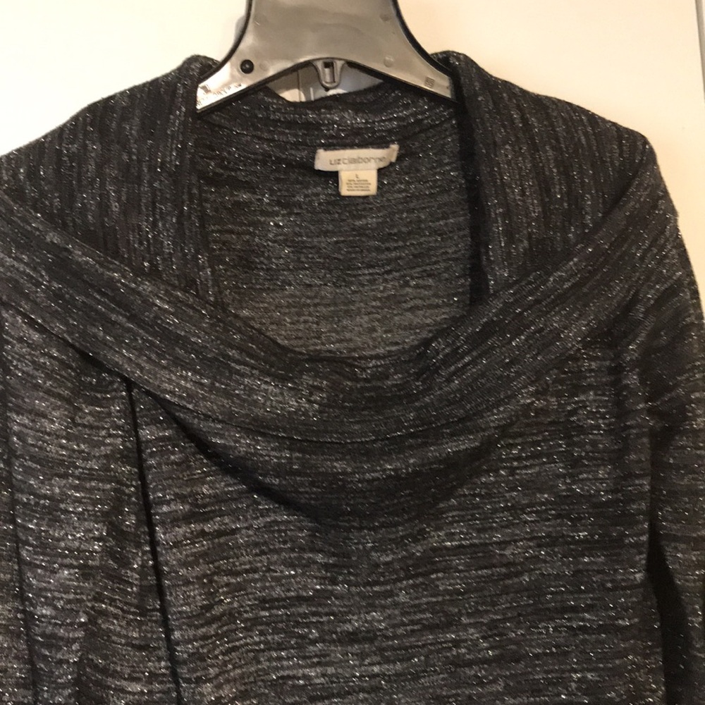 Liz Claiborne Cowl Neck Sweater Womens L Black Silver Marled Knit Long Sleeve - Picture 5 of 12
